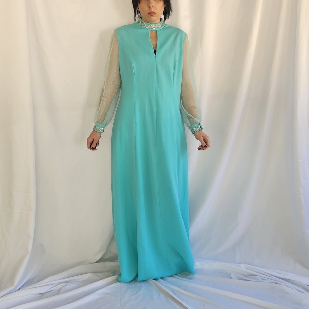 70s‎ Blue Gown with Sheer Sleeves